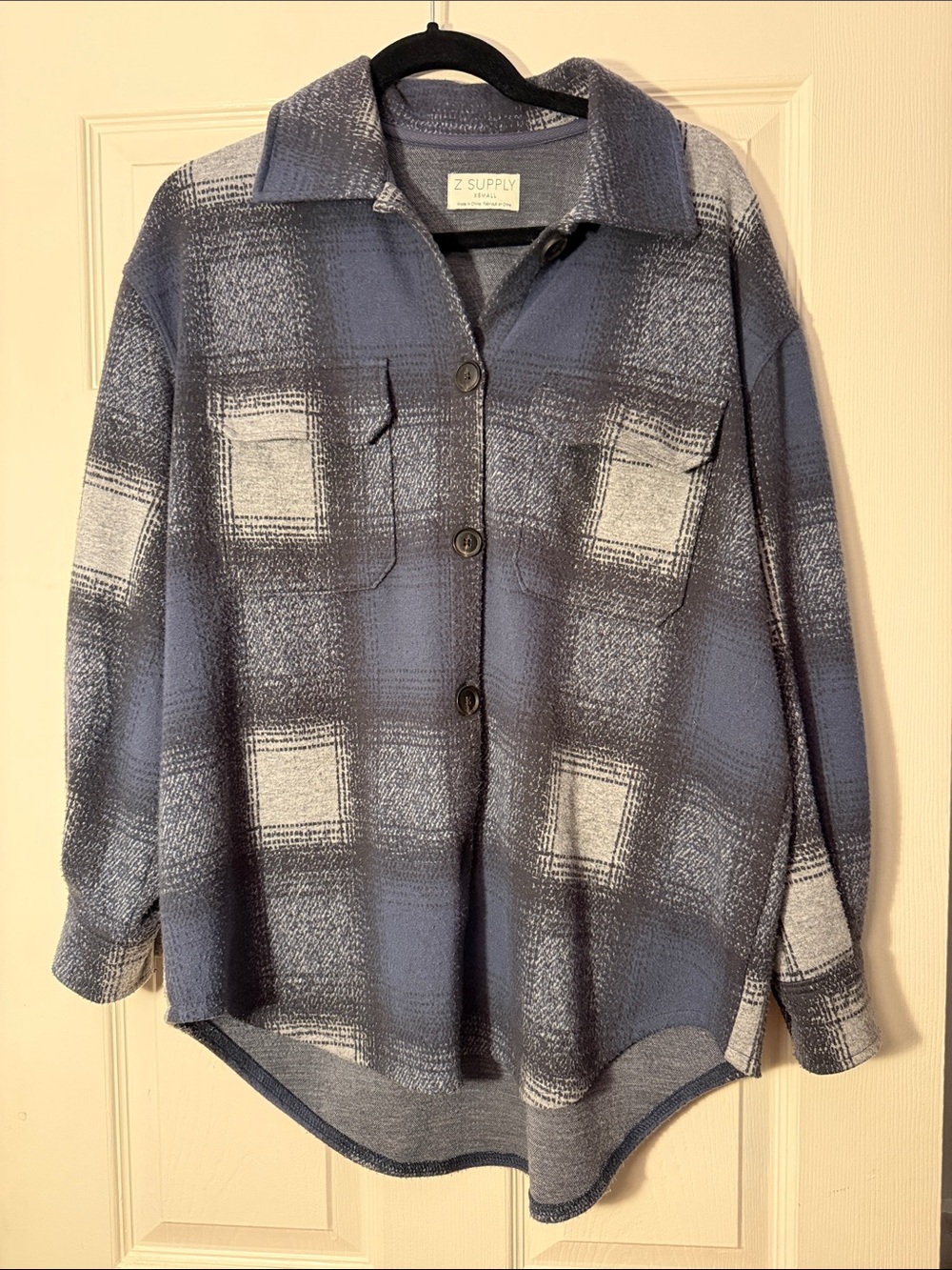 Z Supply Blue and Gray Plaid Button Shirt Jacket